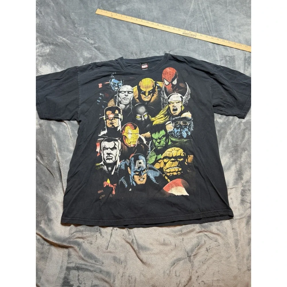 Vintage Y2K Marvel Mad Engine X Men Avengers Collage T Shirt Black Men's Size XL